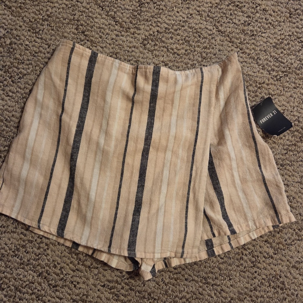 FOREVER 21 Linen Blend Striped Skort Blush Multi Large NWT